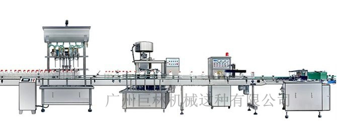 直列式裝機(jī)、自動鎖蓋機(jī)、鋁箔封口、糨糊貼標(biāo)灌裝線 